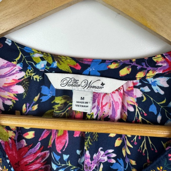 Pioneer Woman Embroidered‎ Floral Tunic Top Medium Multicolor Peasant Boho Chic - Picture 4 of 9